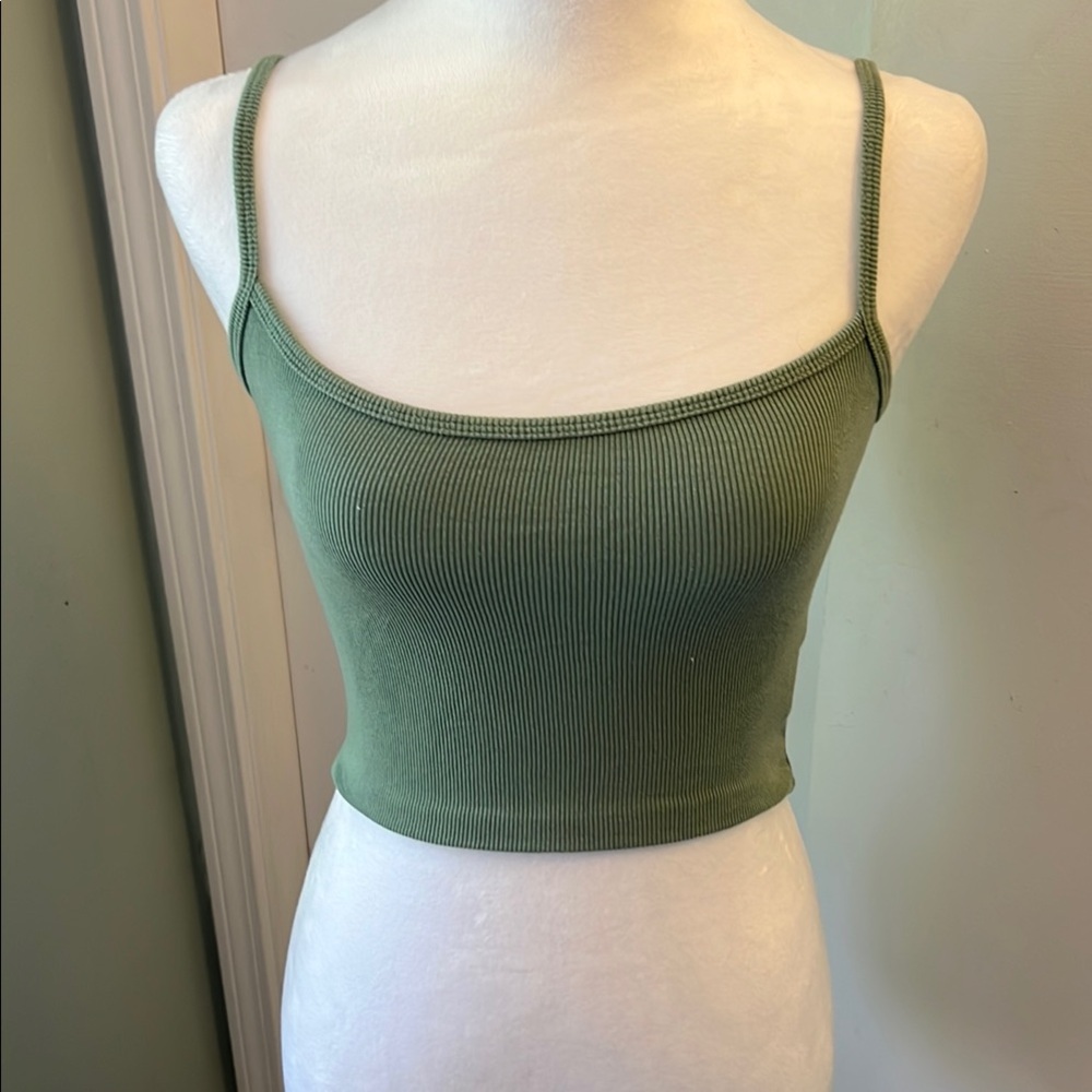 Green Ribbed Women's Top